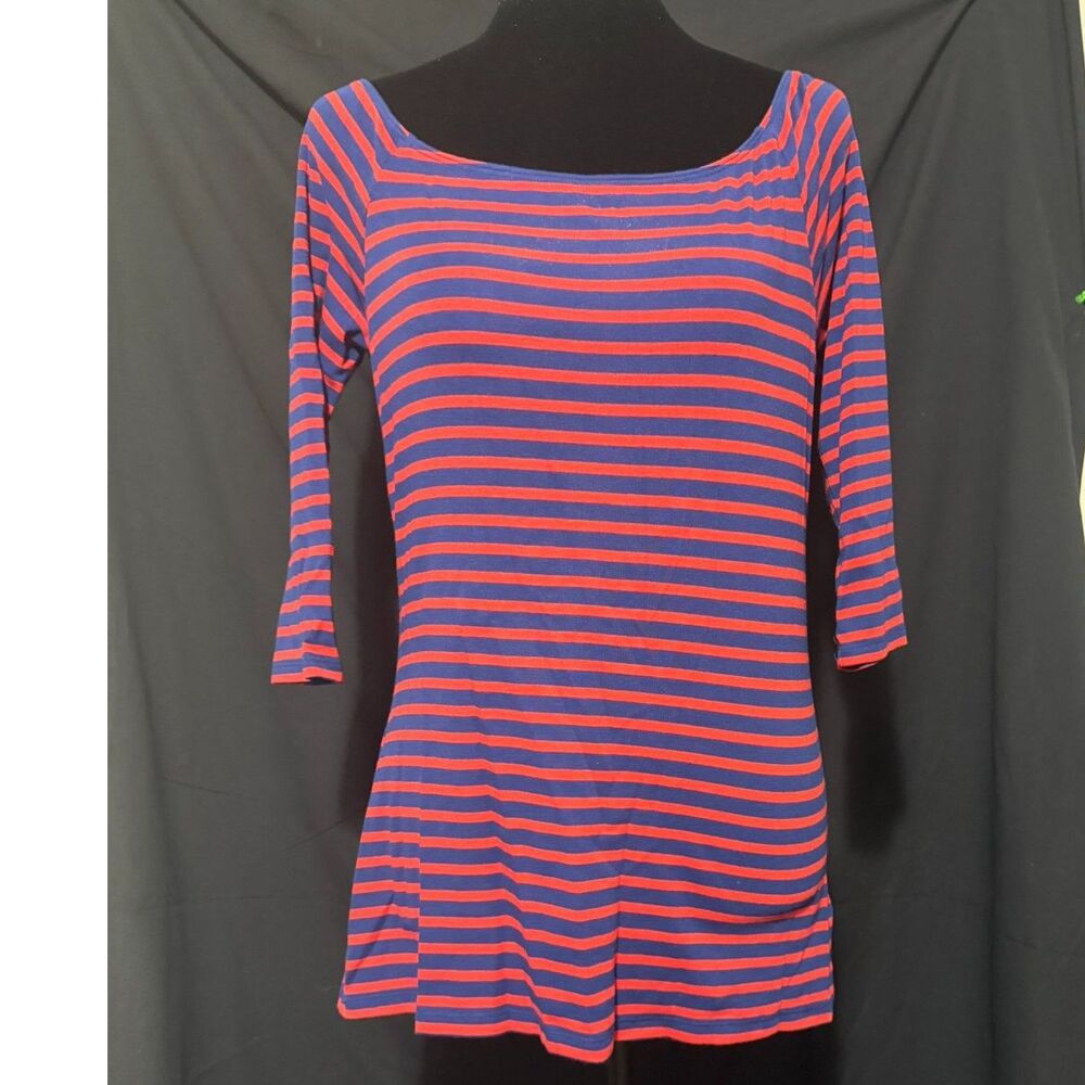 #298 - Old Navy Women's Striped Long Sleeve Top Size Large Red Blue